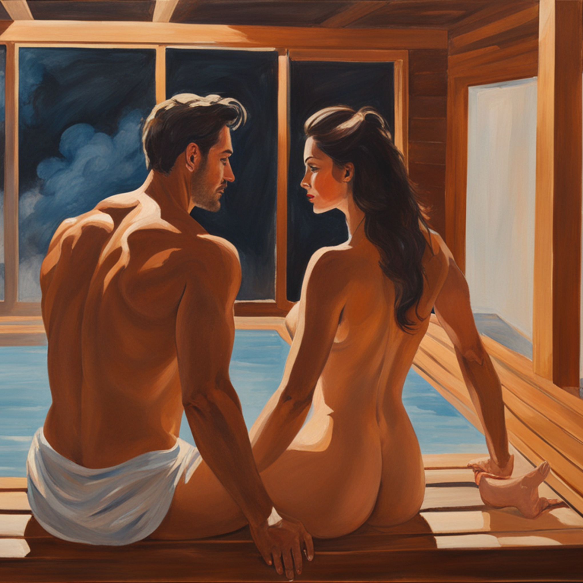 Man and Woman naked in the Sauna